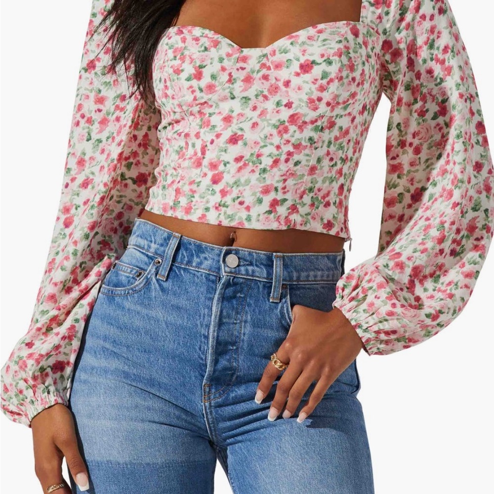 Astr the Label Floral Tie Shoulder Blouse